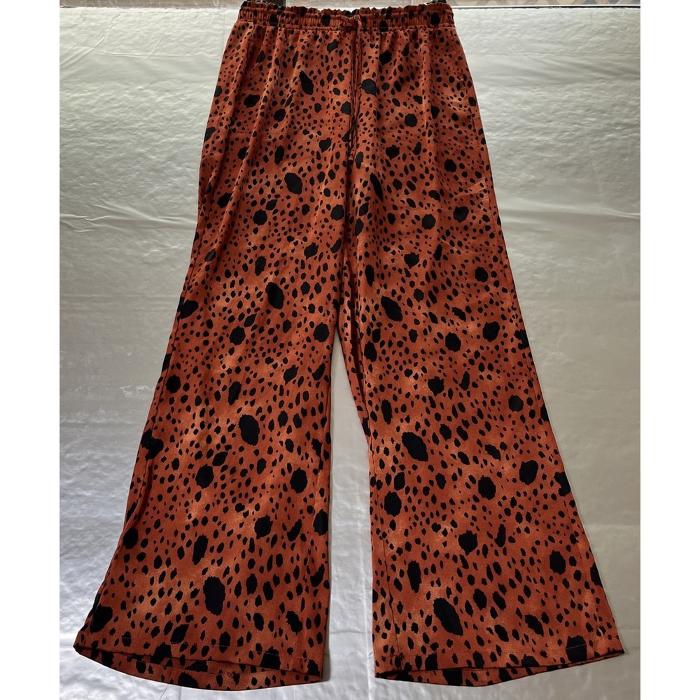 Forever 21 Satin Pants Leopard Print Elastic Pullon Silky Loungewear Copper LG